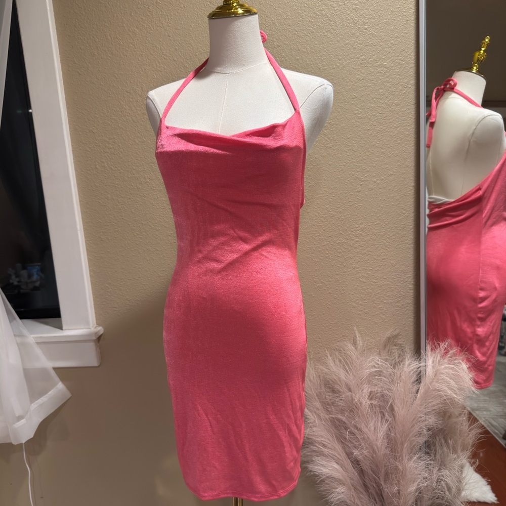 Elegant Pink Halter Dress